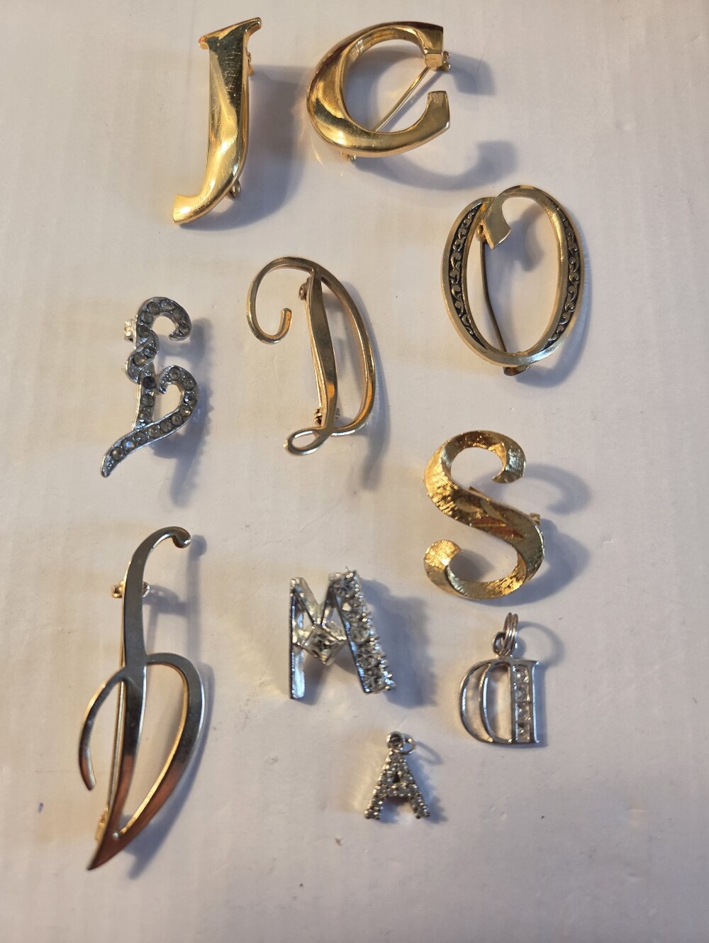 Gold and Silver Letter Brooches And Pin Jewelry Set - Mixed Initials - Picture 2 of 10